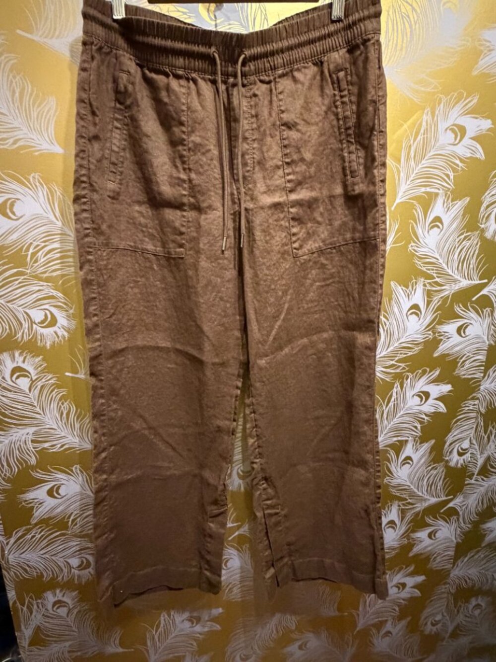 Athleta Retreat Linen High Rise Wide Leg Pant Size Large Petite Brown NWOT - Picture 6 of 14